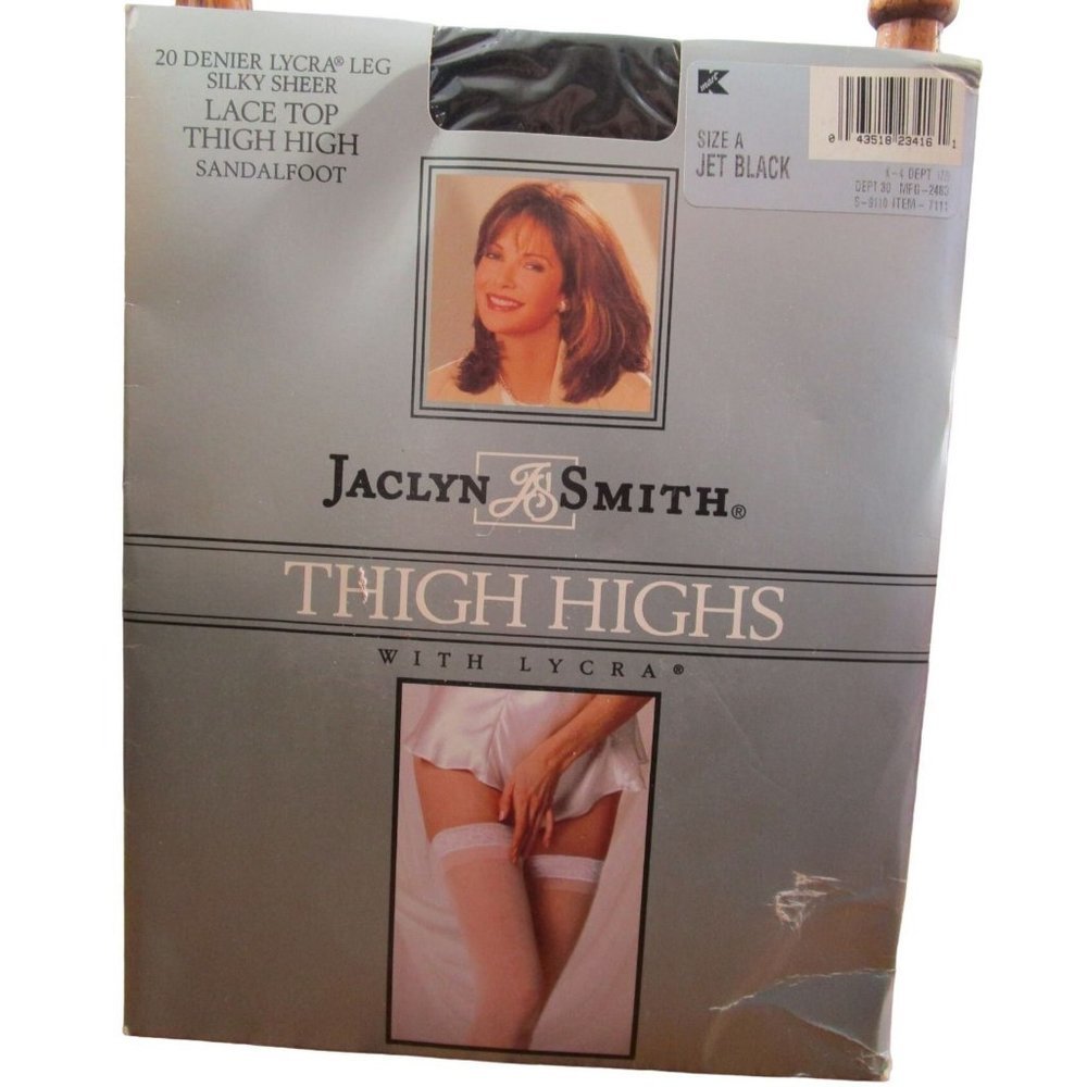 Lace Top Silky Sheer Thigh High Stocking Jaclyn Smith Sz A Jet Black New Vintage